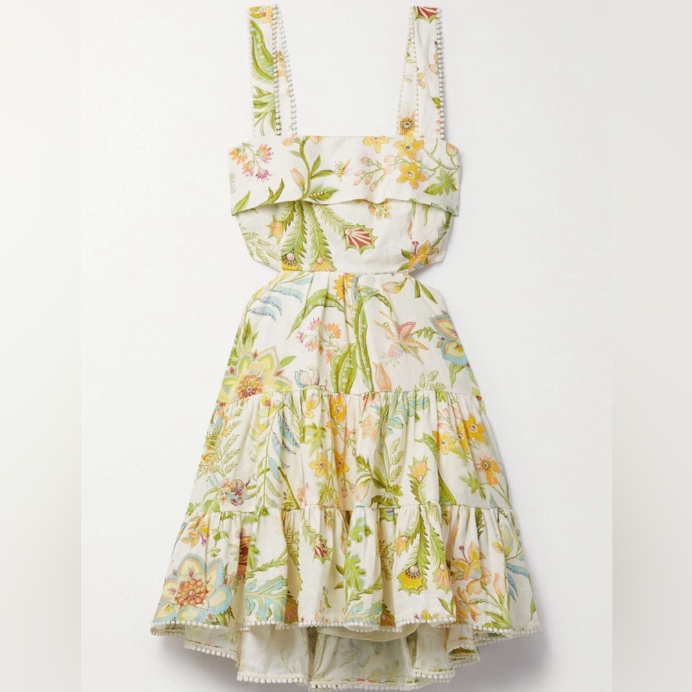 ALÉMAIS Ira open-back floral-print linen mini dress, size 4 US